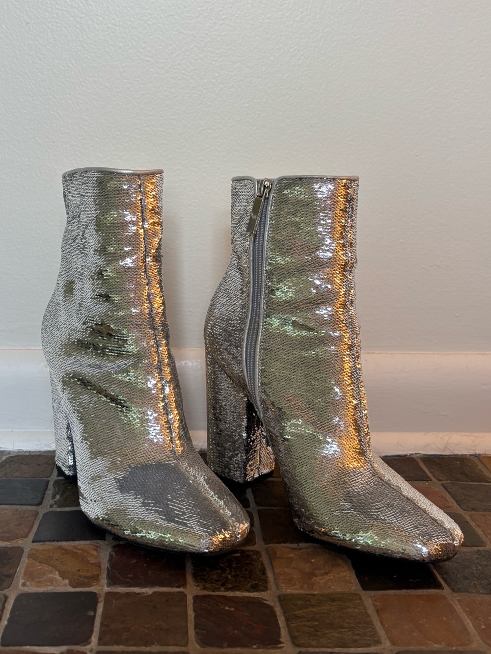 Kendall & Kylie Silver Sequin Ankle Boots